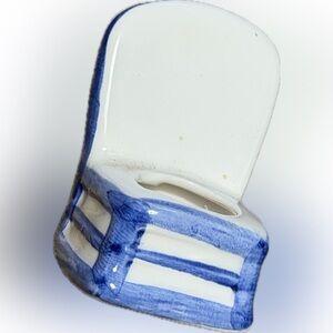 Blue and White Ceramic Chair Figurine toothpick holder vintage